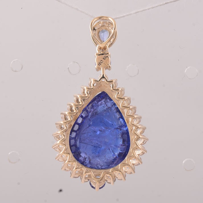 15.28 Ct Pear Tanzanite 9K Gold Pendant - 2
