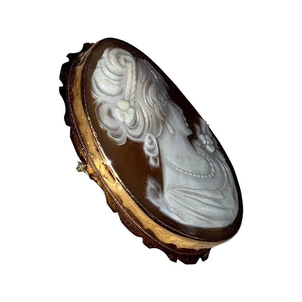 14 KT Yellow Gold Girls Profile Sardonyx Shell Oval Cameo Pendant Pin Brooch - 3