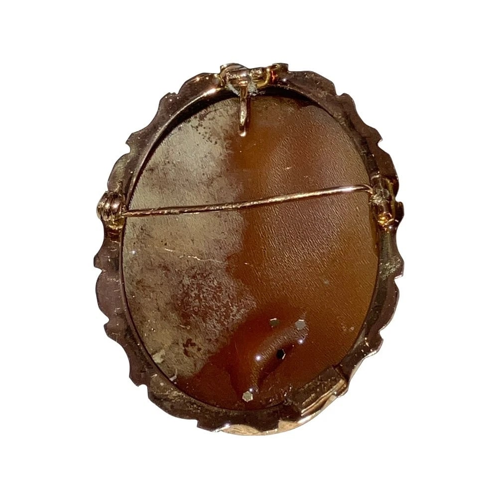 14 KT Yellow Gold Girls Profile Sardonyx Shell Oval Cameo Pendant Pin Brooch - 5