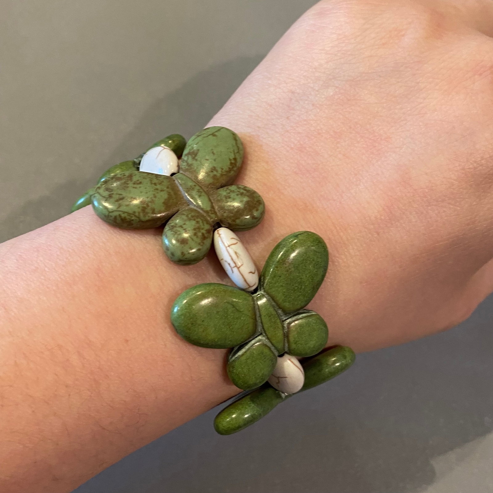 Rare Yakou Mountain green turquoise carved Butterfly Bracelet - 2