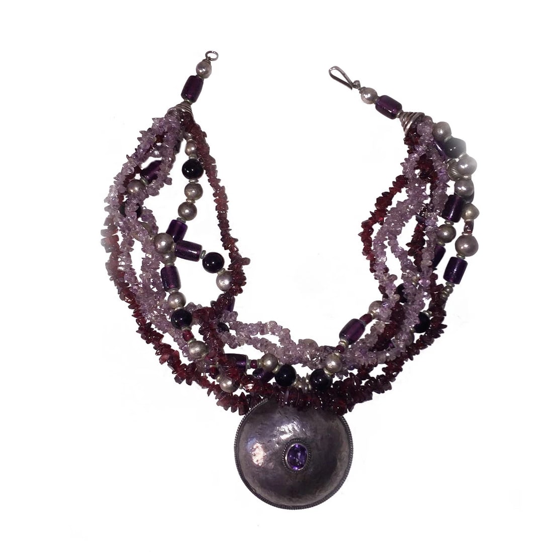 Sterling Amethyst Pendant Glass Amethyst and Garnet Chip Bead Necklace - 3