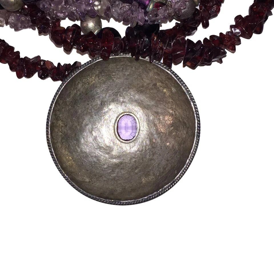 Sterling Amethyst Pendant Glass Amethyst and Garnet Chip Bead Necklace - 5