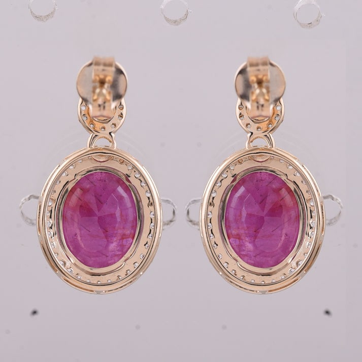 6.89 Ct Oval Ruby 9K Gold Earrings - 3