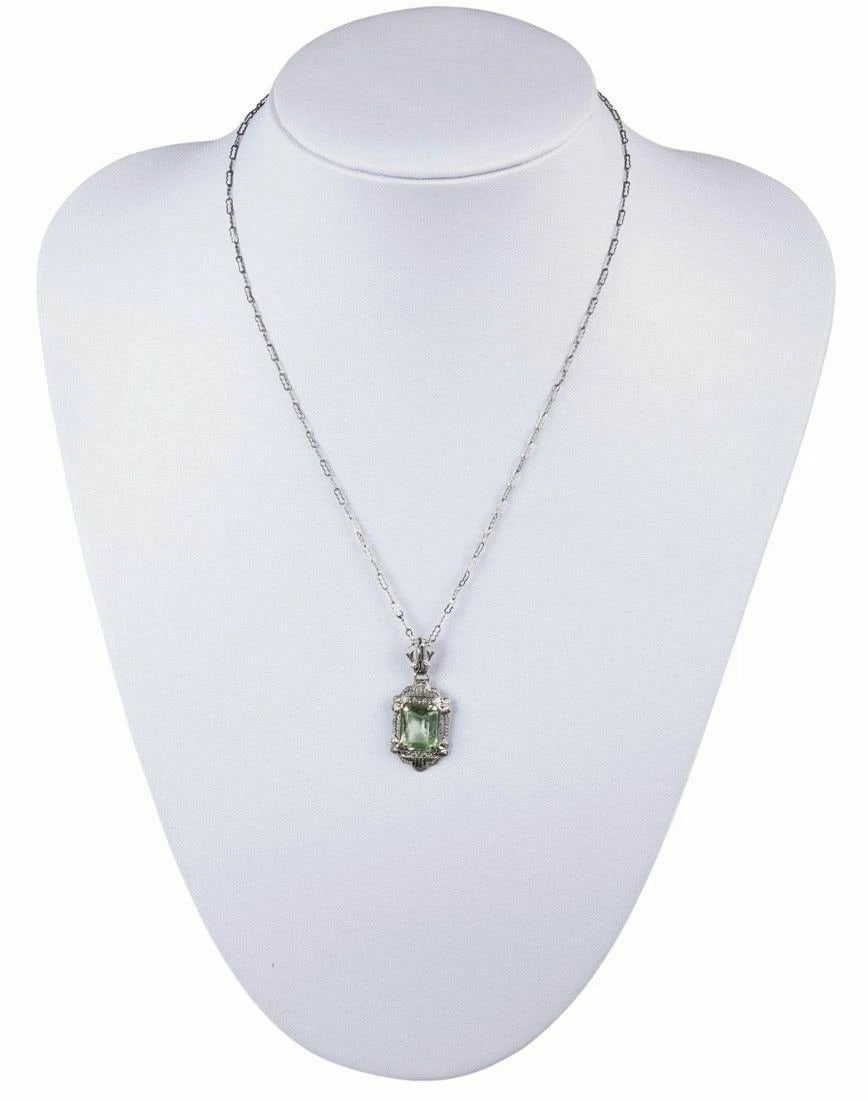Czech Filigree Faux Peridot Glass Necklace - 3
