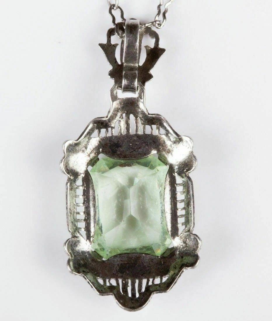 Czech Filigree Faux Peridot Glass Necklace - 4