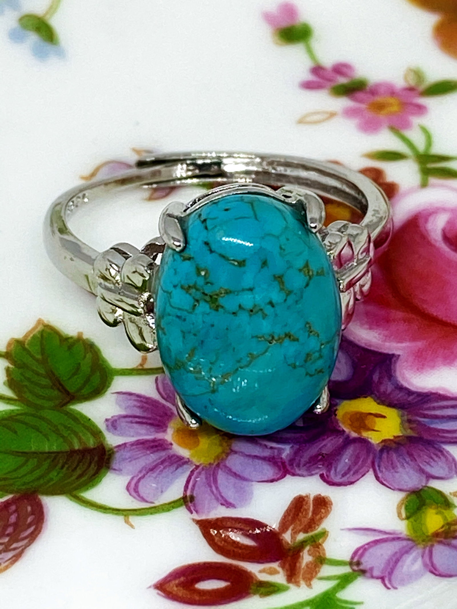 Gemstone Arizona Kingman Gold Web Turquoise silver ring - 4