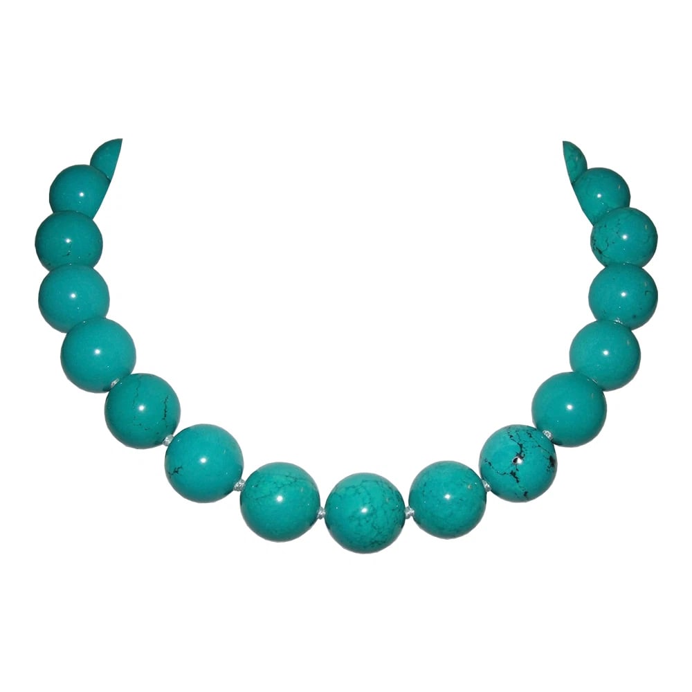 Turquoise Large Beaded Princess Necklace Alberto Juan: Title:Turquoise Large Beaded Princess Necklace Alberto Juan Description:Great matrix present in this stabilized natural turquoise beads are finished with a silver tone clasp.... to create a chic, dyna