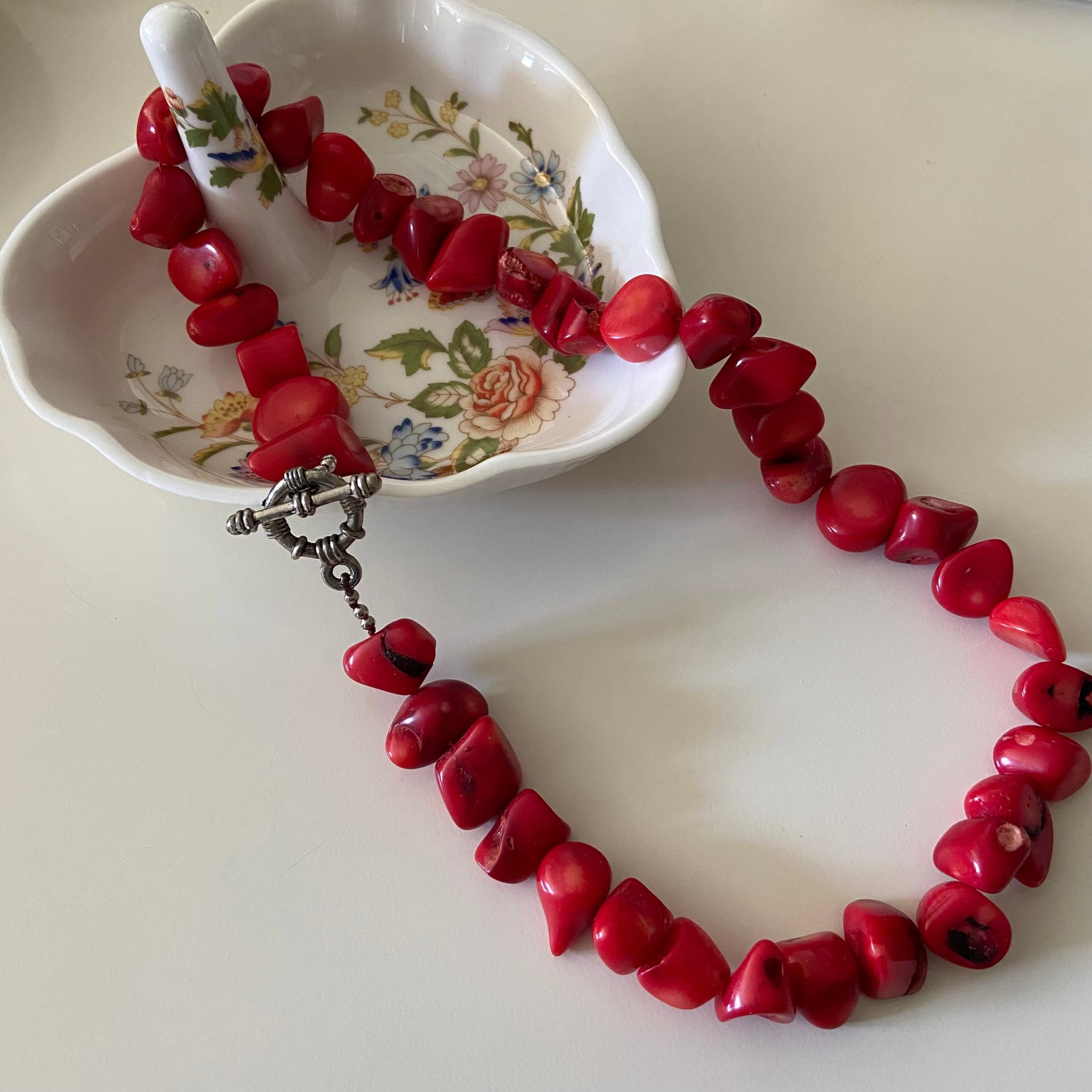 Antique Red Coral Statement Necklace Heavy - 2