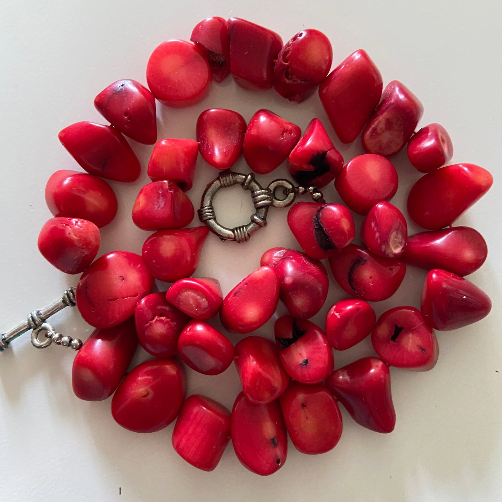 Antique Red Coral Statement Necklace Heavy - 8