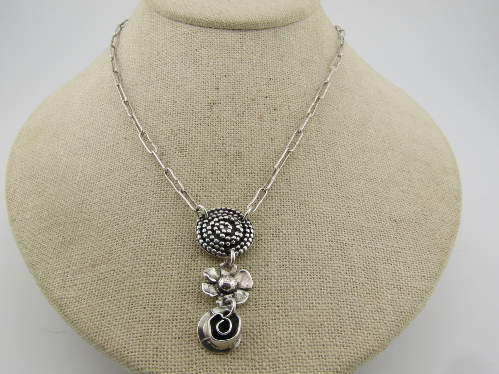 Sherry Tinsman Sterling Floral & Spiral Linked Necklace, 18". 2000-2020 (1 of 6)