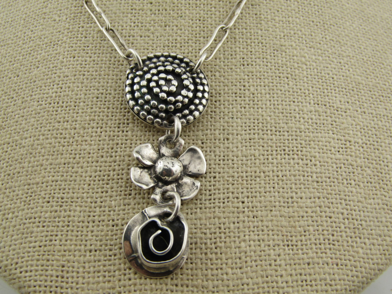 Sherry Tinsman Sterling Floral & Spiral Linked Necklace, 18". 2000-2020 - 3