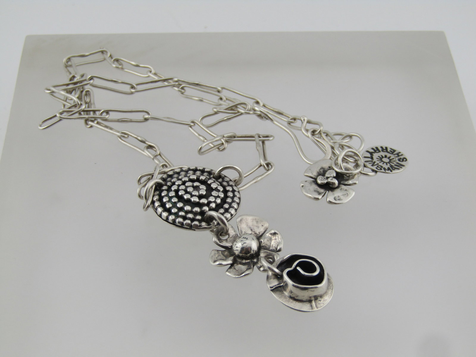 Sherry Tinsman Sterling Floral & Spiral Linked Necklace, 18". 2000-2020 - 6