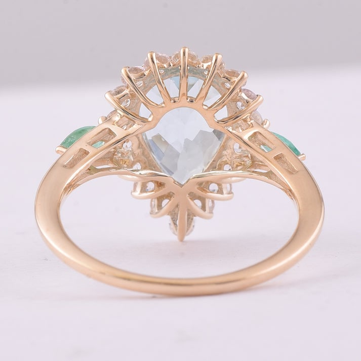 3.53 Ct Pear Aquamarine 9K Gold Ring - 3