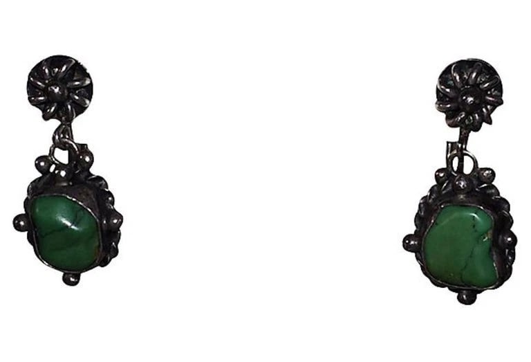 Chinese Sterling Silver Turquoise Drop Earrings - 2