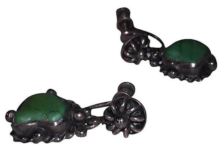 Chinese Sterling Silver Turquoise Drop Earrings - 4
