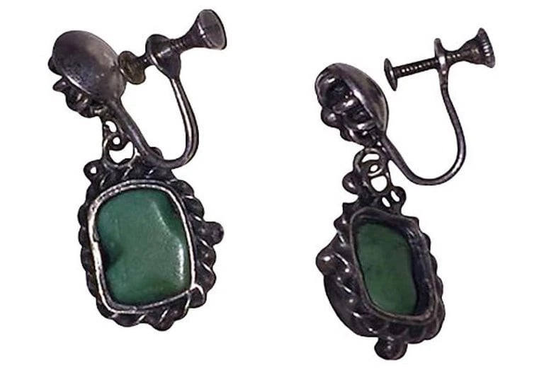 Chinese Sterling Silver Turquoise Drop Earrings - 5