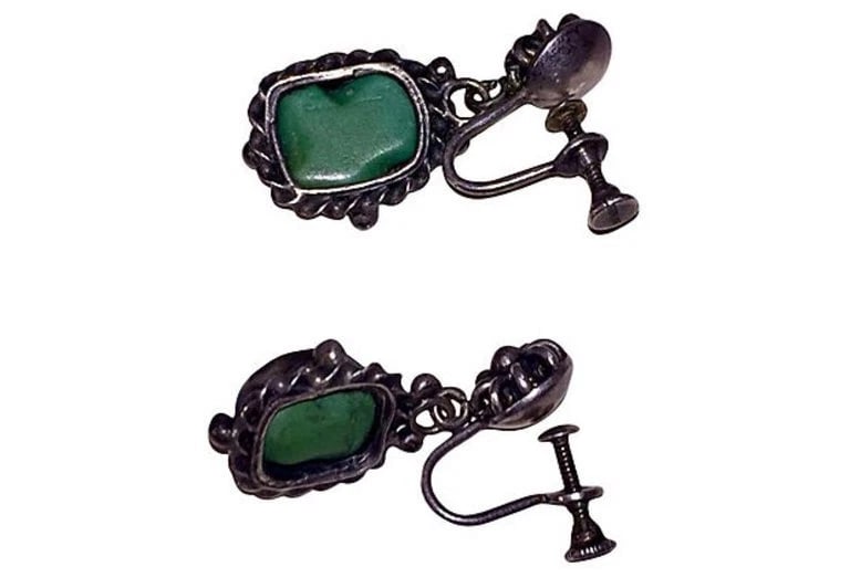 Chinese Sterling Silver Turquoise Drop Earrings - 6