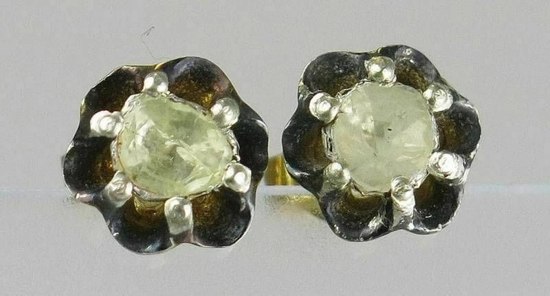 Victorian Rose Cut Diamond Stud Earrings: Title:Victorian Rose Cut Diamond Stud Earrings Description:Great wearable earrings... Victorian, circa 1890's... 18 kt gold gild over sterling silver... Each earring features .40 ct diamond prong