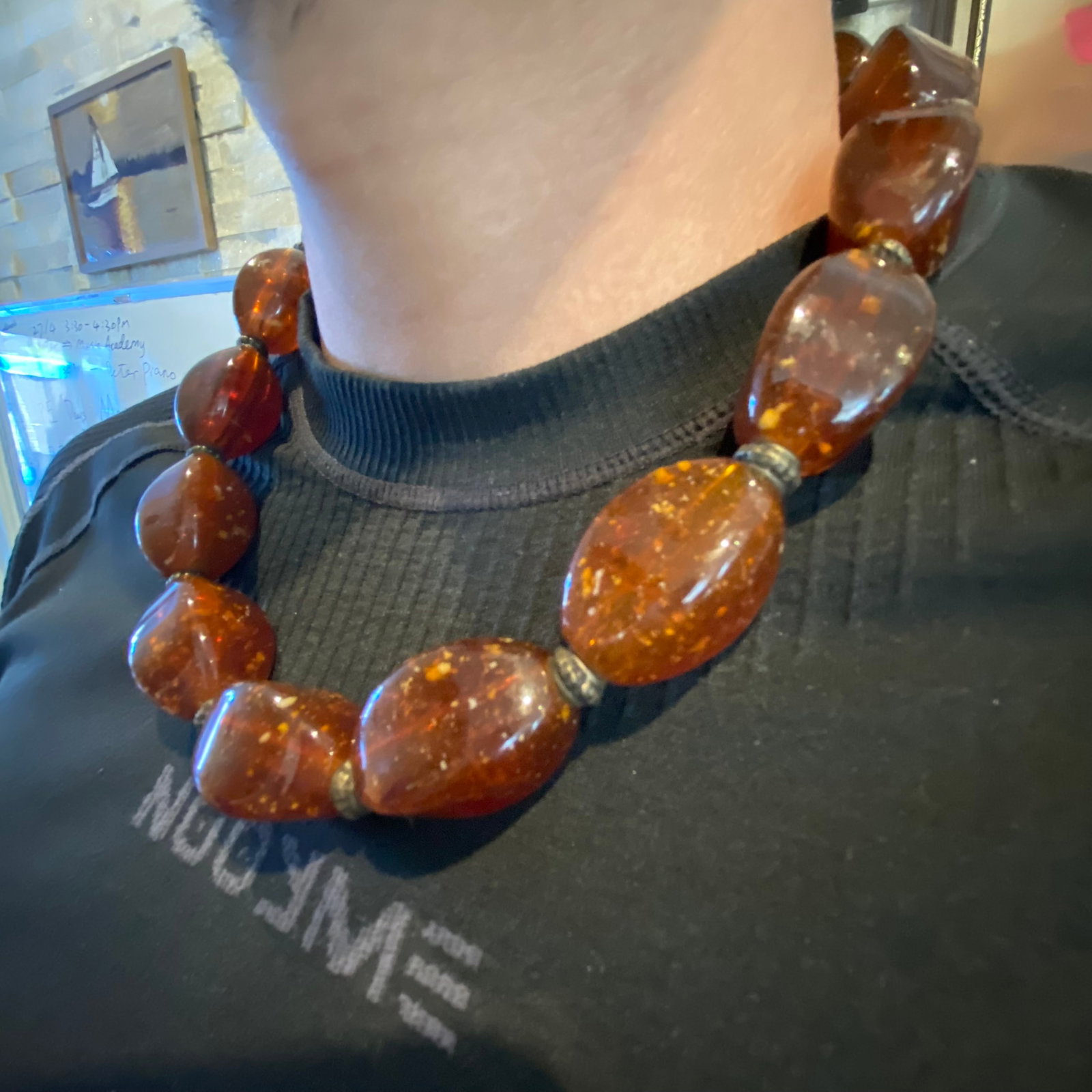 Vintage Chunk Amber Bakelite large Statement Necklace - 7