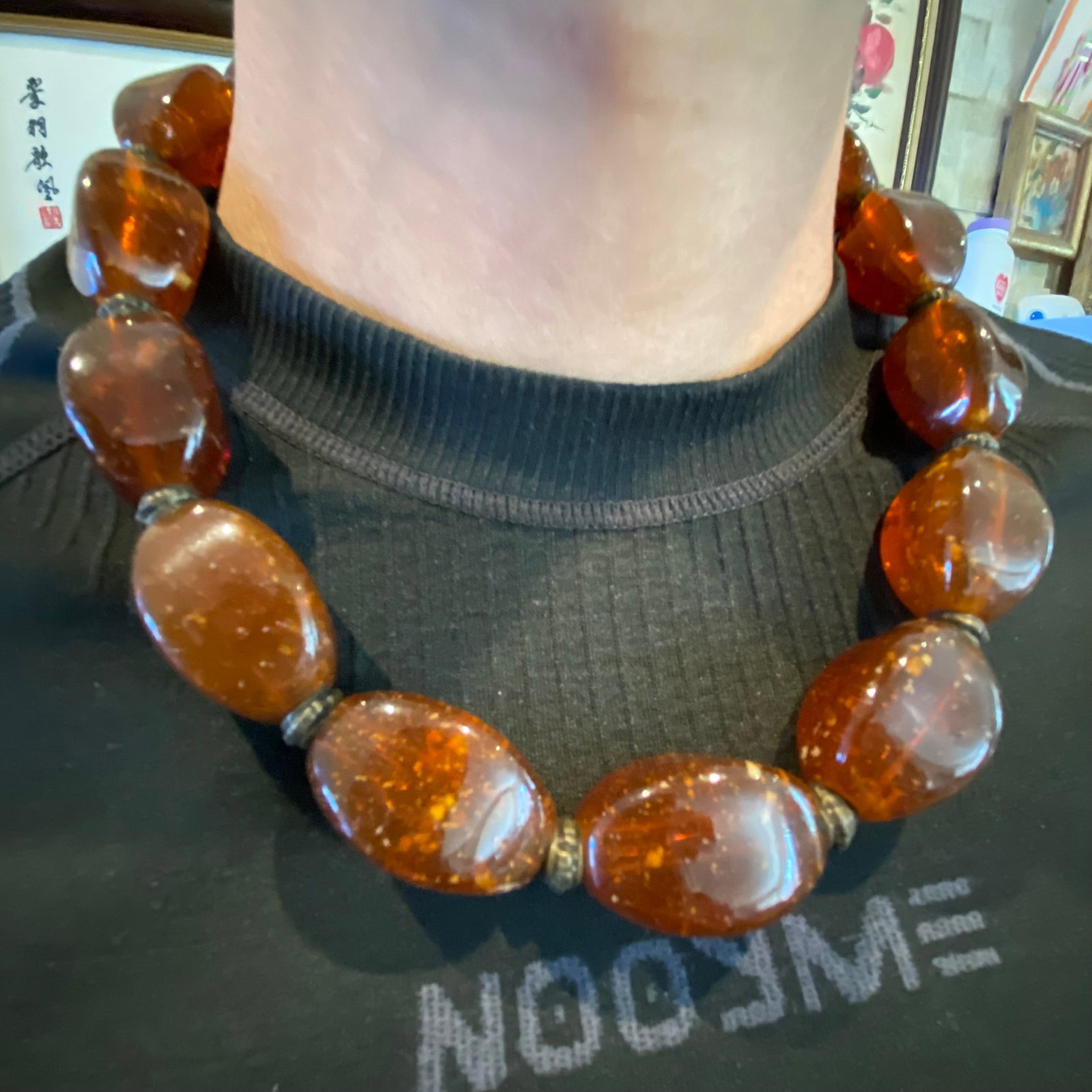 Vintage Chunk Amber Bakelite large Statement Necklace - 8