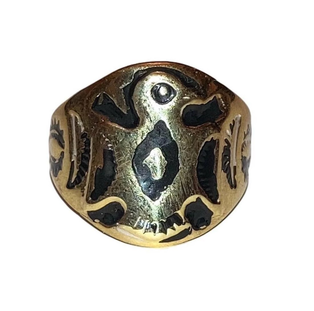 18 Gold Vermeil Sterling Tribal Inspired Thunderbird Ring Alberto Juan: Title:18 Gold Vermeil Sterling Tribal Inspired Thunderbird Ring Alberto Juan Description:The 21st piece of my 11th collection of Native American inspired jewelry. This 18 kt gold vermeil sterling silv