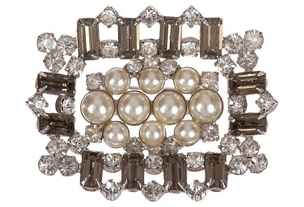 Rectangular Rhinestone & Simulated Pearl Pin - 2