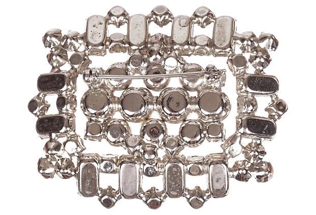 Rectangular Rhinestone & Simulated Pearl Pin - 4