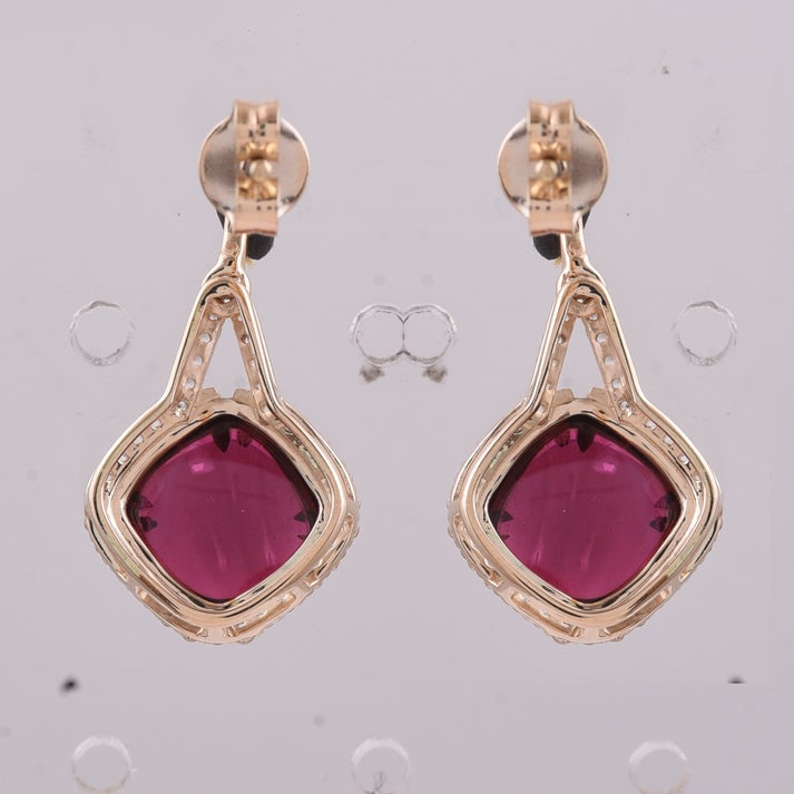 5.59 Ct Cushion Tourmaline 9K Gold Earrings - 3