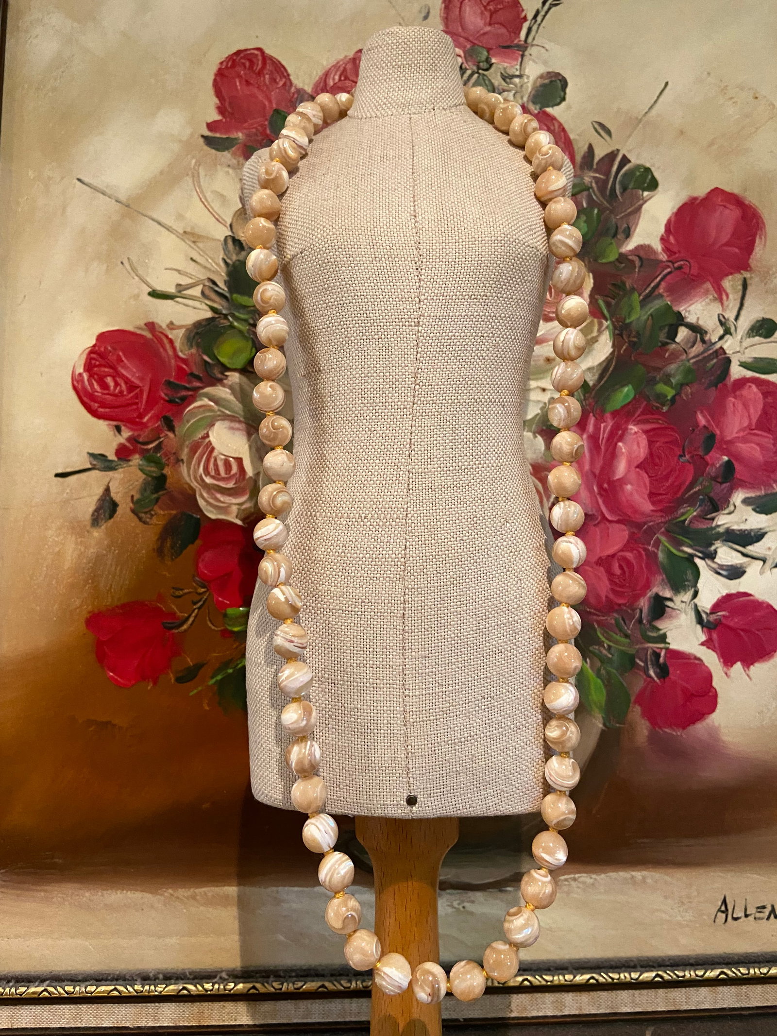 Antique Golden Tridacna Fossil Neptunian Beads Necklace - 6