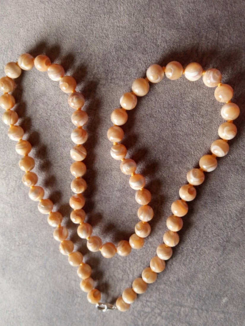 Antique Golden Tridacna Fossil Neptunian Beads Necklace - 7