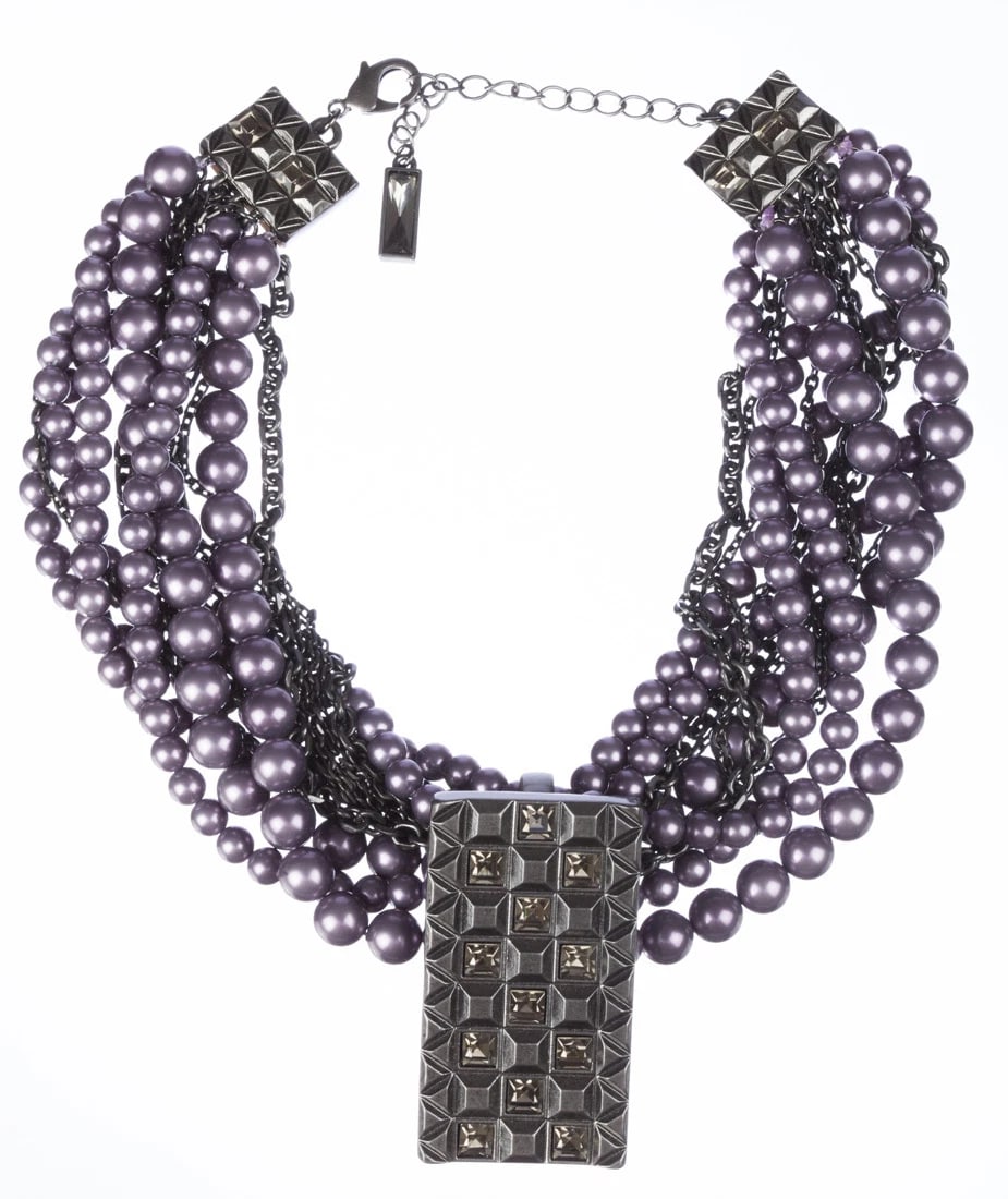 Lia Sophia Faux Purple Pearl Torsade Necklace with Enhancer - 2