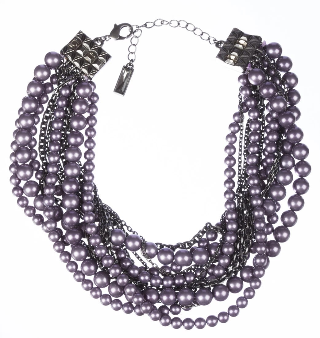 Lia Sophia Faux Purple Pearl Torsade Necklace with Enhancer - 3