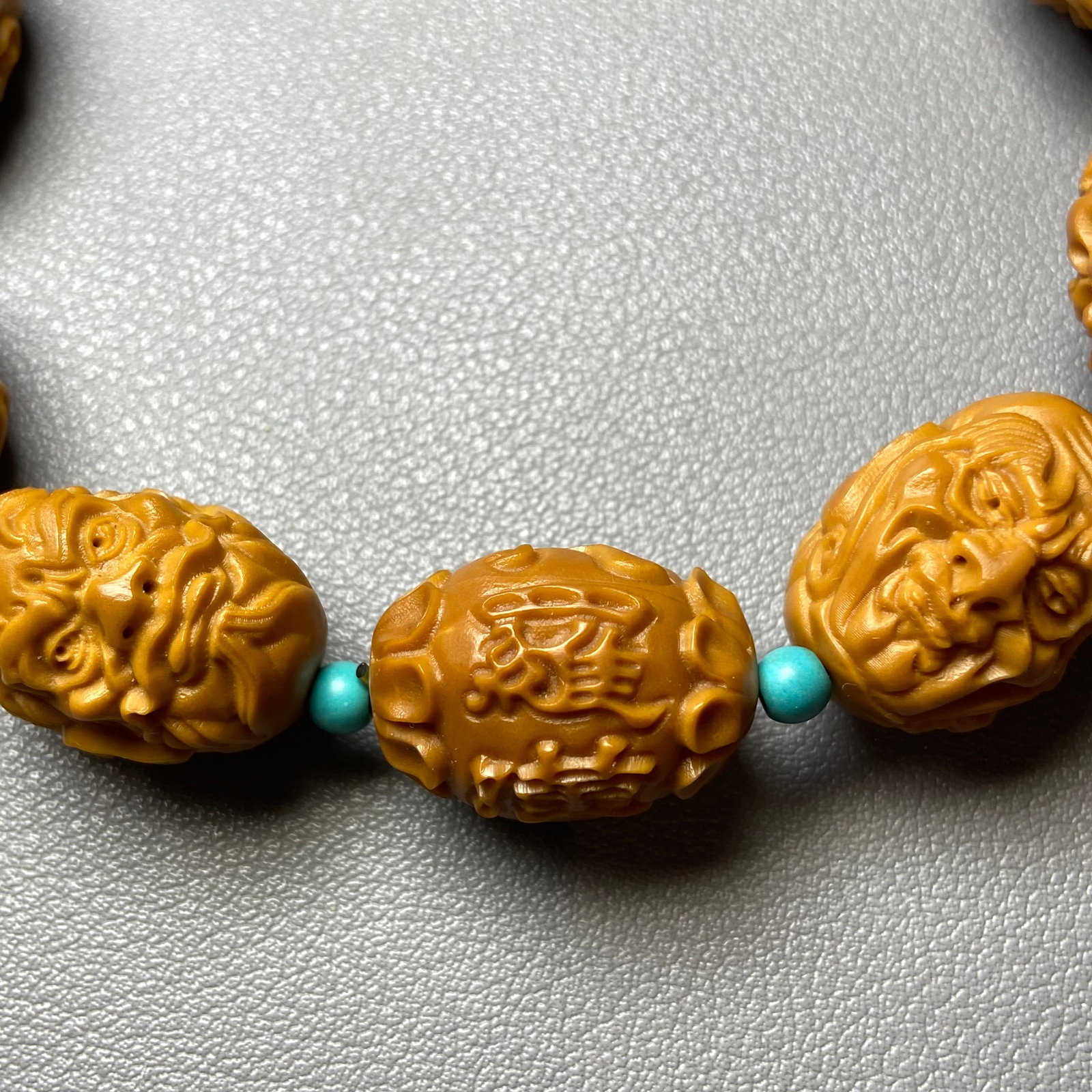 Chinese Olive Pit Hand Carved Double-sided 18 Arhat Bracelet Buddha Amulet - 3