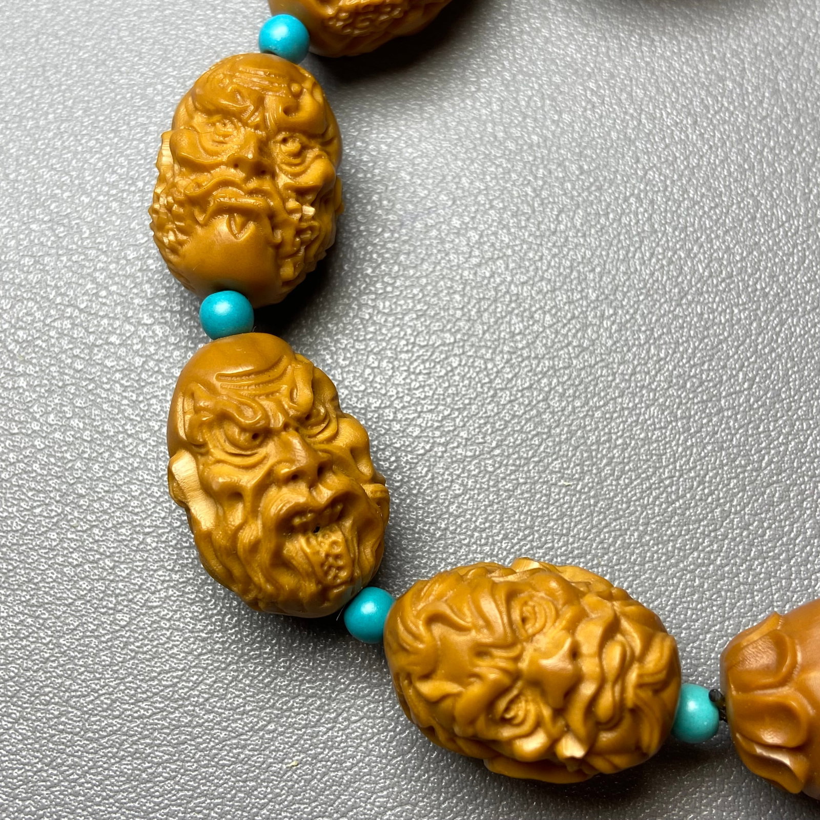 Chinese Olive Pit Hand Carved Double-sided 18 Arhat Bracelet Buddha Amulet - 5