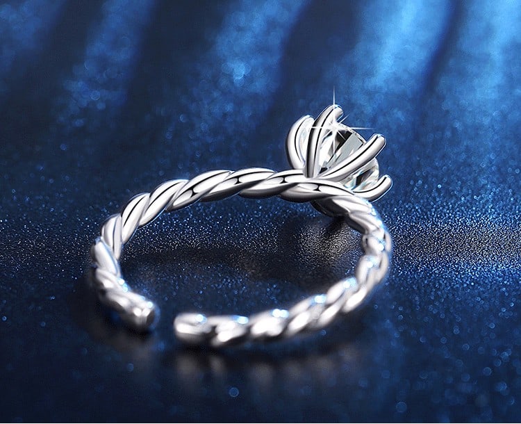 Twisted Shank Round 1CT Moissanite Solitaire Engagement 925 silver Ring - 5