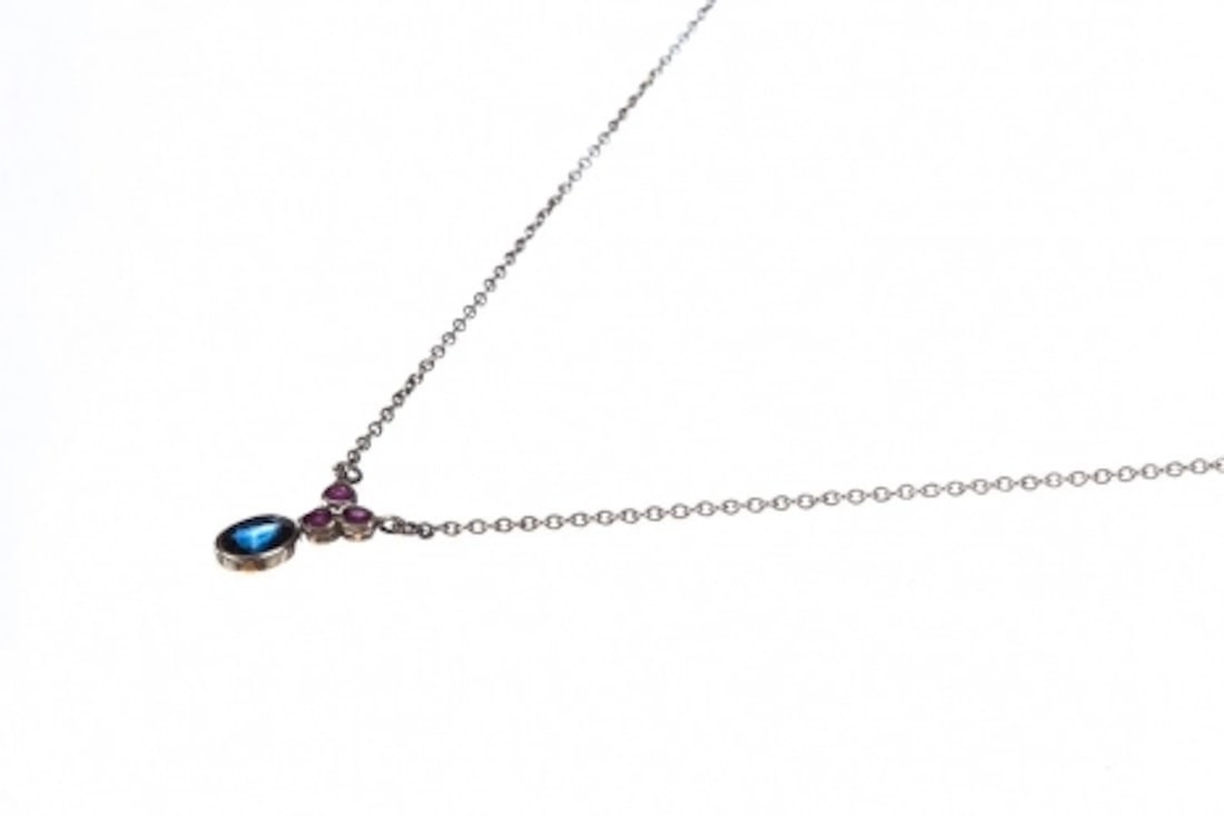 Sterling Silver Blue Sapphire and Ruby Necklace Alberto Juan - 3