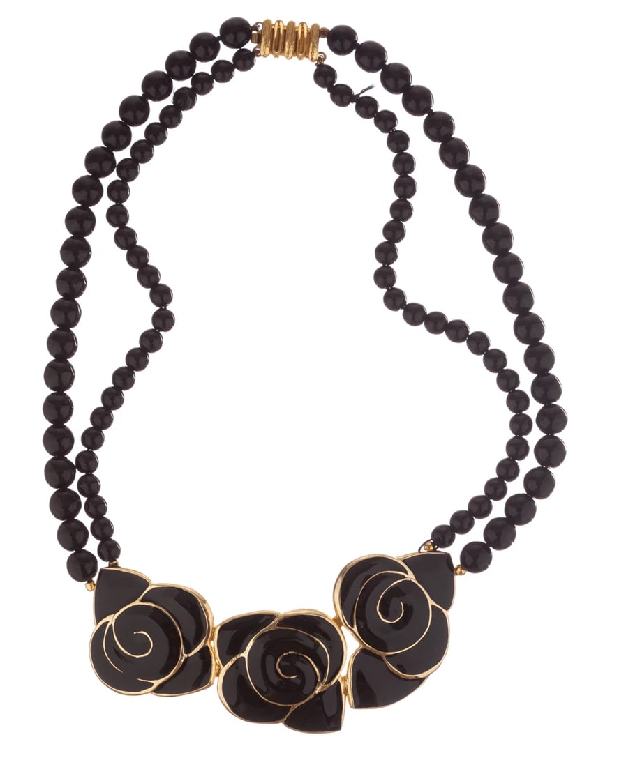 Balenciaga Black Enamel Flower Necklace - 3