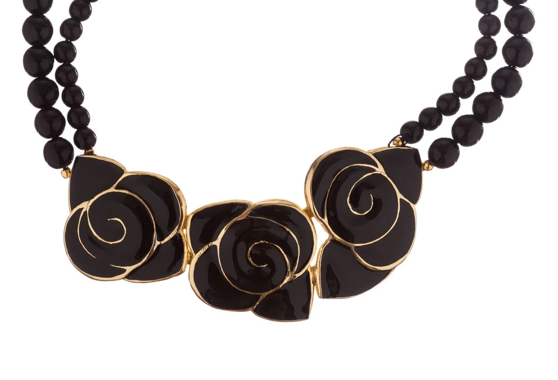 Balenciaga Black Enamel Flower Necklace - 4