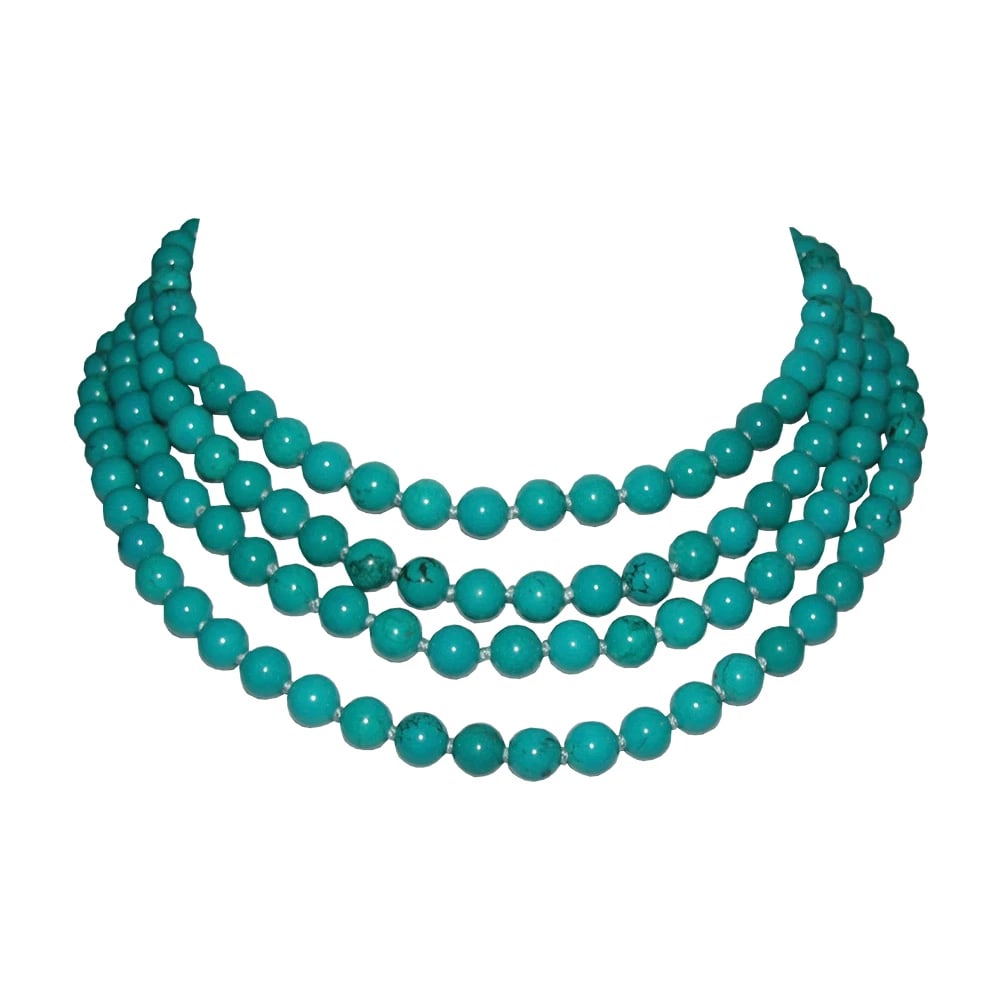 Turquoise Beaded Flapper Rope Necklace Alberto Juan: Title:Turquoise Beaded Flapper Rope Necklace Alberto Juan Description:Great matrix present in this stabilized natural turquoise beads are finished with a silver tone clasp to create a dynamic look.