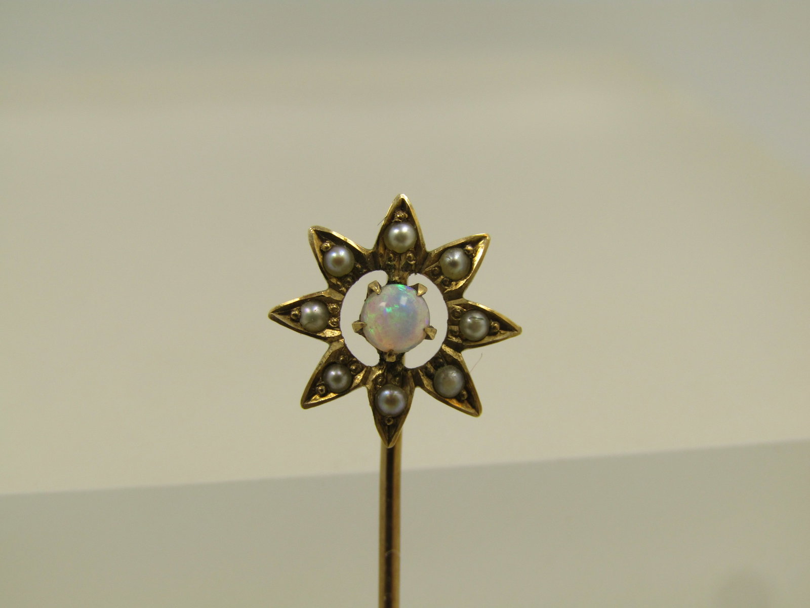 Antique 10kt Opal & Seed Pearl Stick Pin, Early 1900's - 3