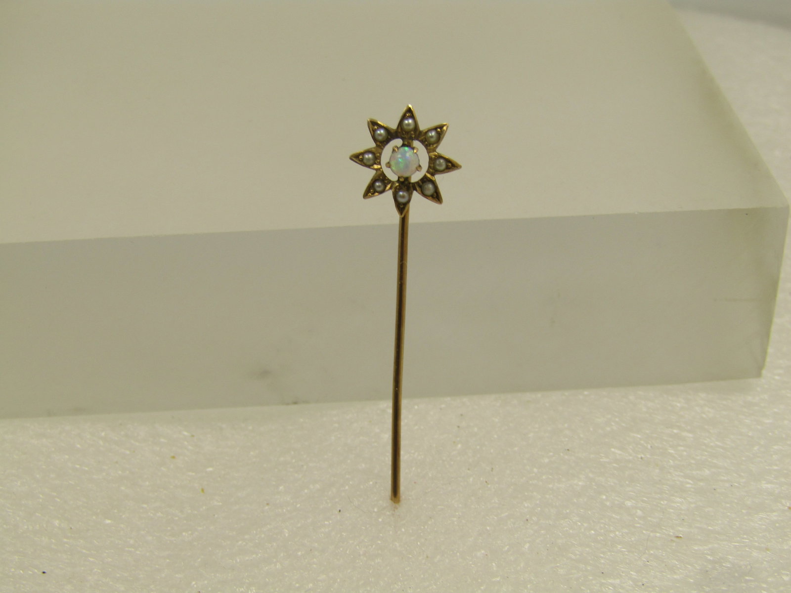 Antique 10kt Opal & Seed Pearl Stick Pin, Early 1900's - 4