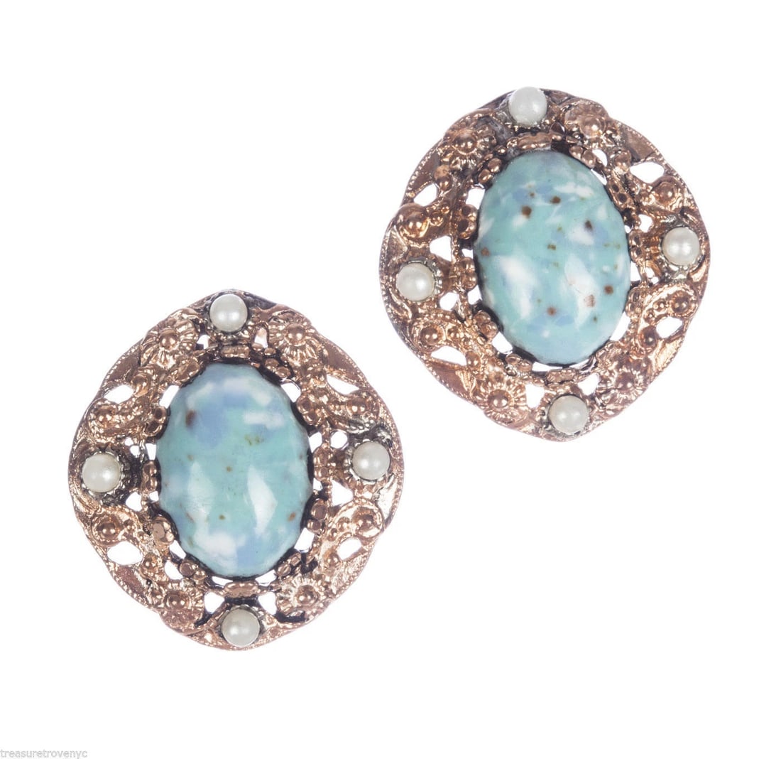 14 kt Rose Gold Plated Venetian Glass Turquoise Earrings Alberto Juan - 2