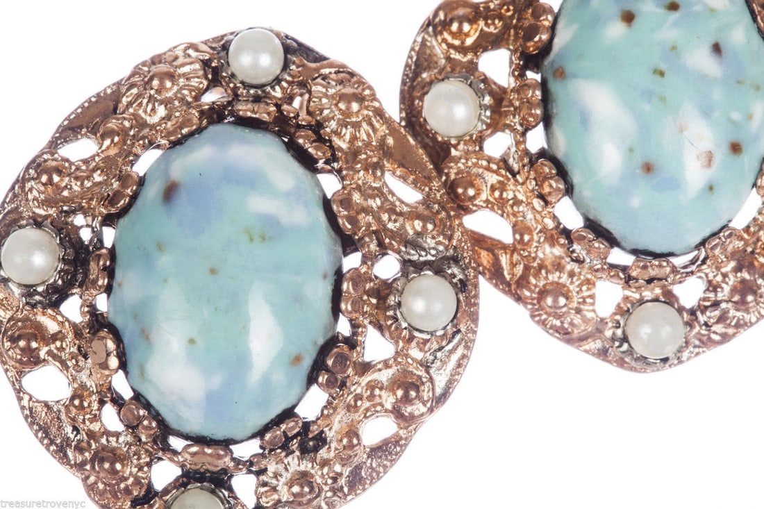14 kt Rose Gold Plated Venetian Glass Turquoise Earrings Alberto Juan - 3