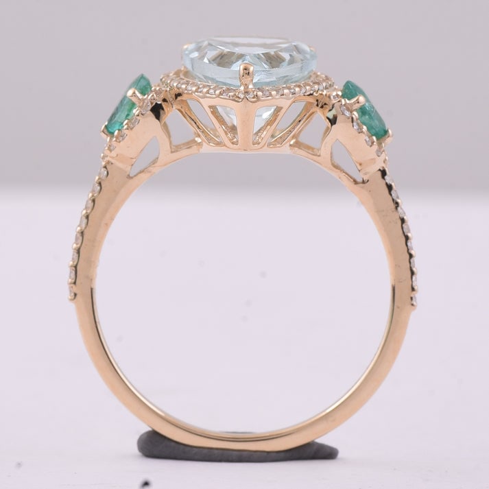 3.09 Ct Pear Aquamarine 9K Gold Ring - 3