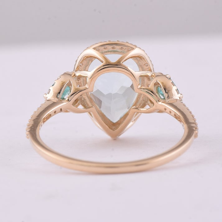 3.09 Ct Pear Aquamarine 9K Gold Ring - 4
