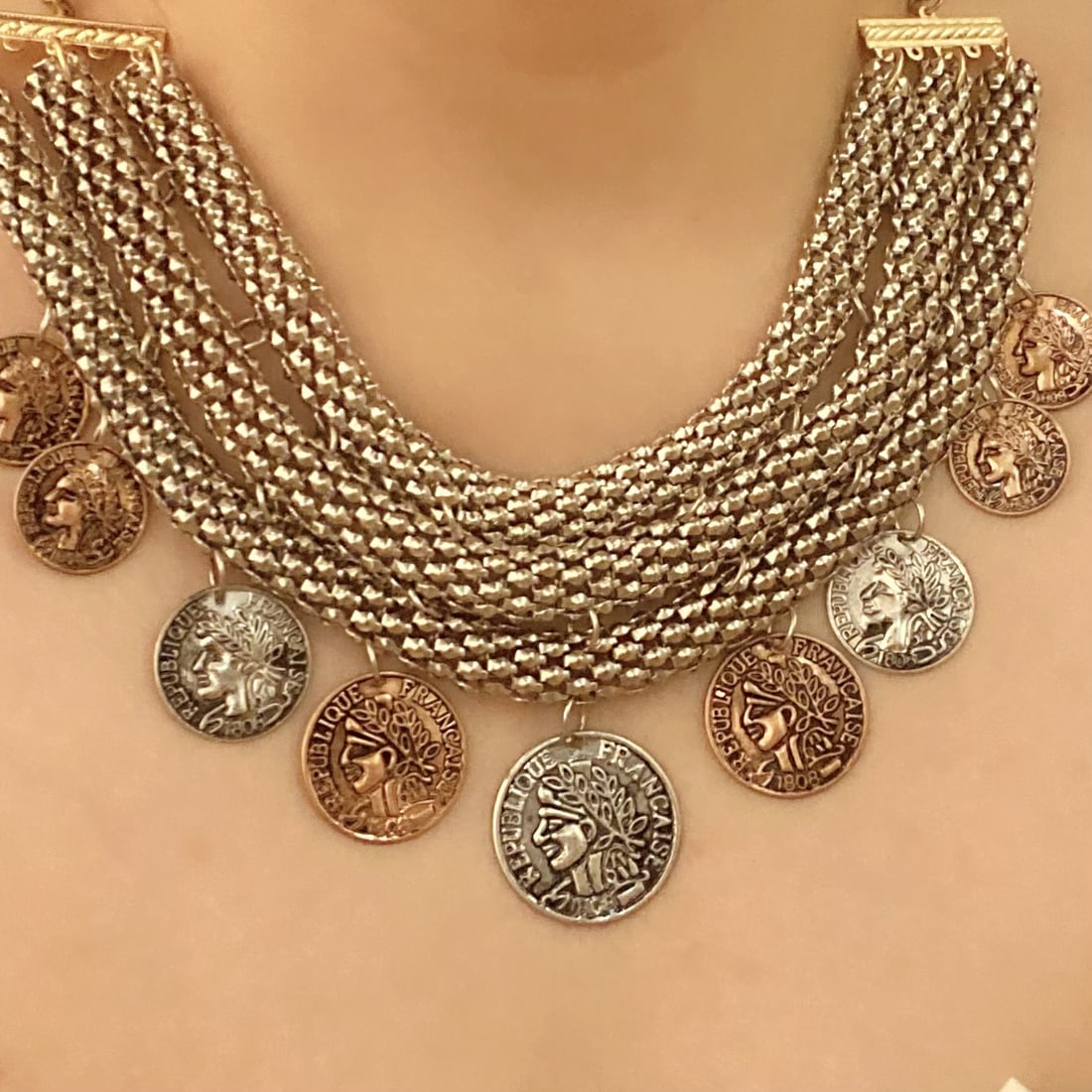 1808 FRANCAISE REPUBLIQUE Coin Replica Bib Necklace - 2