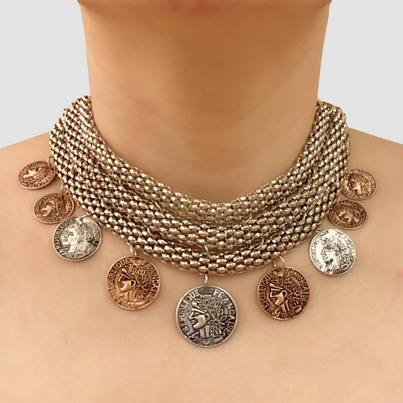 1808 FRANCAISE REPUBLIQUE Coin Replica Bib Necklace - 3
