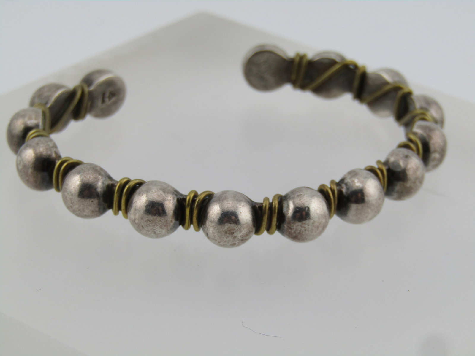 Vintage Silpada Sterling Beaded Brass Wrapped Cuff Bracelet, 6.75", 1980's - 2