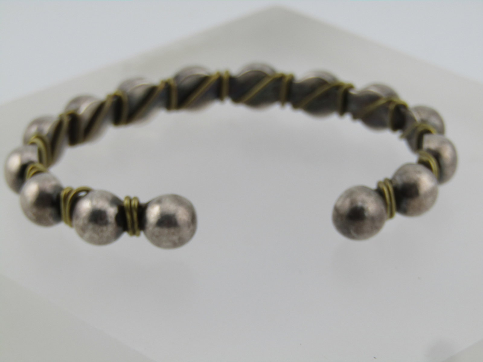 Vintage Silpada Sterling Beaded Brass Wrapped Cuff Bracelet, 6.75", 1980's - 3