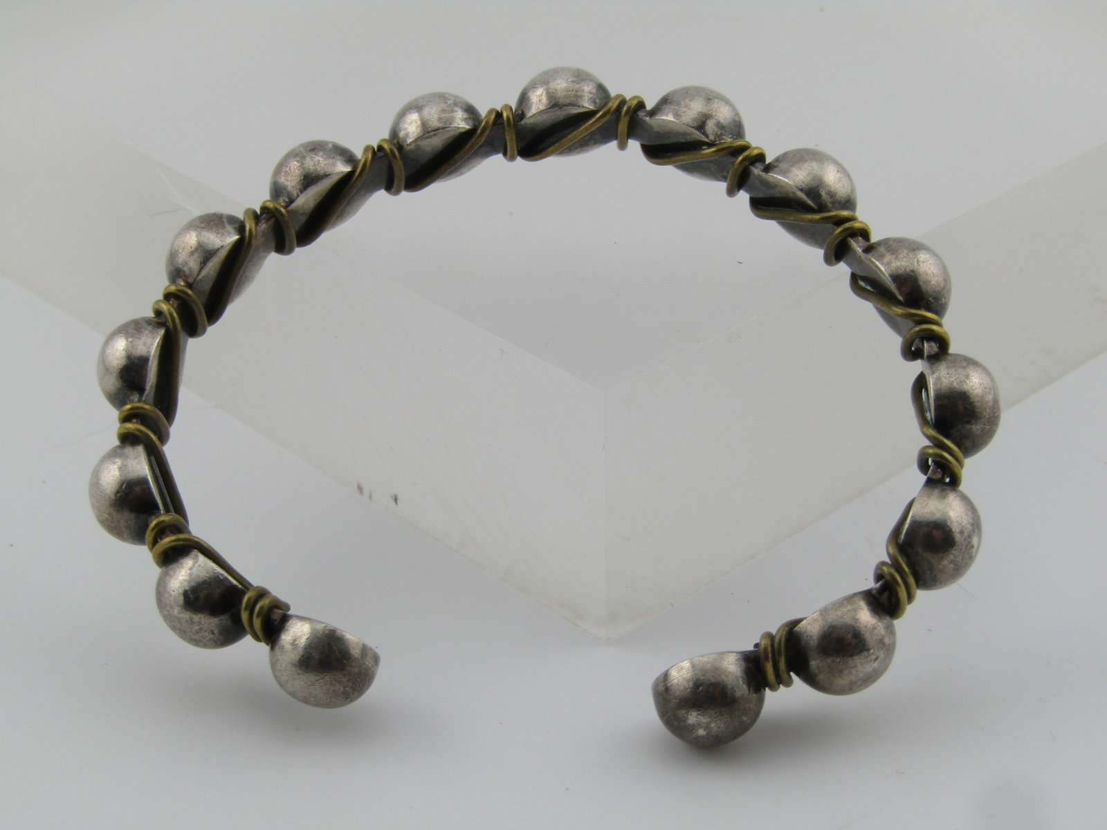 Vintage Silpada Sterling Beaded Brass Wrapped Cuff Bracelet, 6.75", 1980's - 4